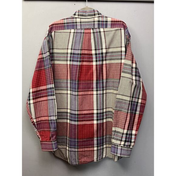 Ralph Lauren Button Down Shirt Mens Large Patchwork Plaid Red‎ Blue Preppy - Picture 2 of 6